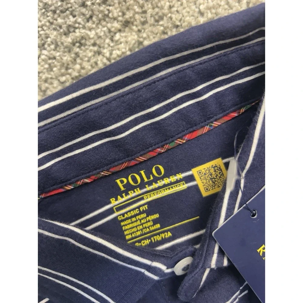 NWT Polo Ralph Lauren Performance Classic Fit Men's‎ Small Polo Navy Blue White